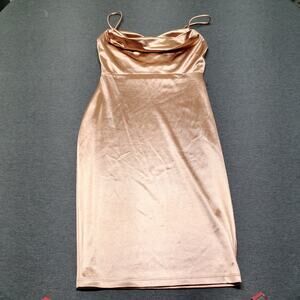 Windsor Satin Cowl Neck Mini Dress, Rose Gold, Size L Elegant and figure-hugging
